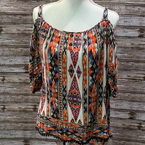 CATO Multi Color Cold Shoulder Blouse